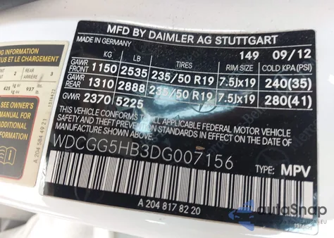 2013 Mercedes-Benz Glk 350 from USA, damaged, VIN WDCGG5HB3DG007156